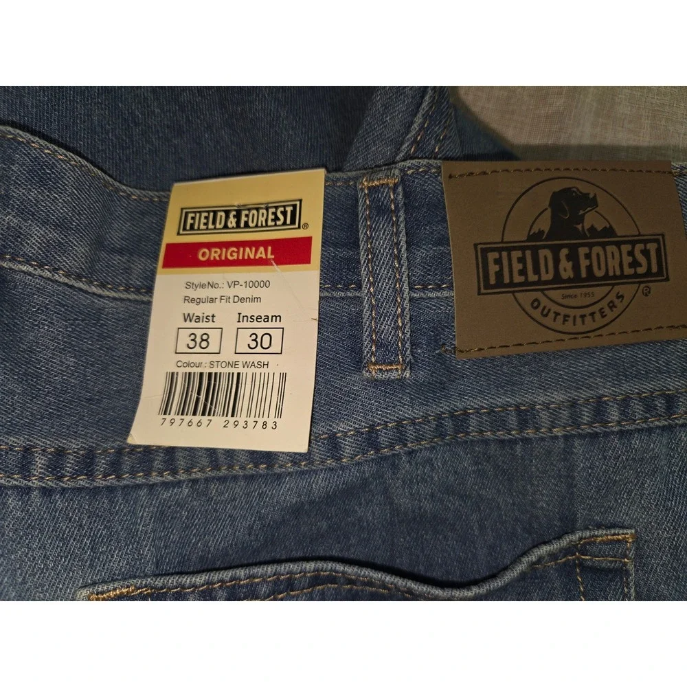 Field & Forest Mens Regular Fit Denim Jeans Stone Wash Blue 38x30 VP-10000 NWT